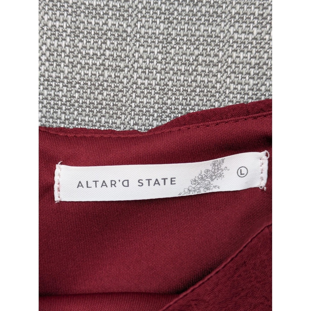 Altar'd State Dress Womens Large Red Square Neck Puff Sleeve Fit & Flare Mini - Picture 4 of 16